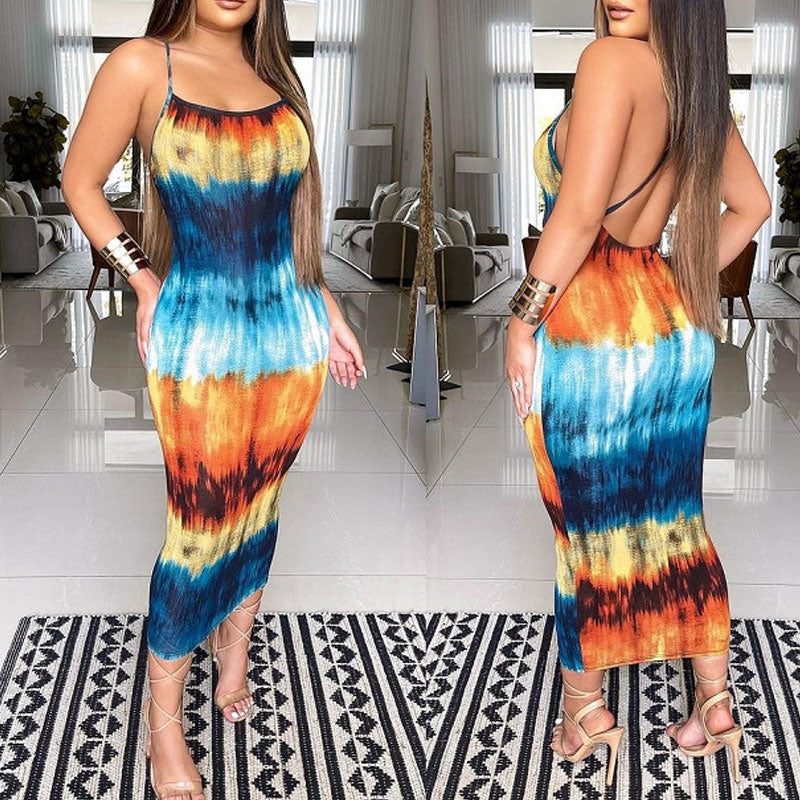 Print Sleeveless Spaghetti Strap Dress