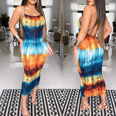Print Sleeveless Spaghetti Strap Dress
