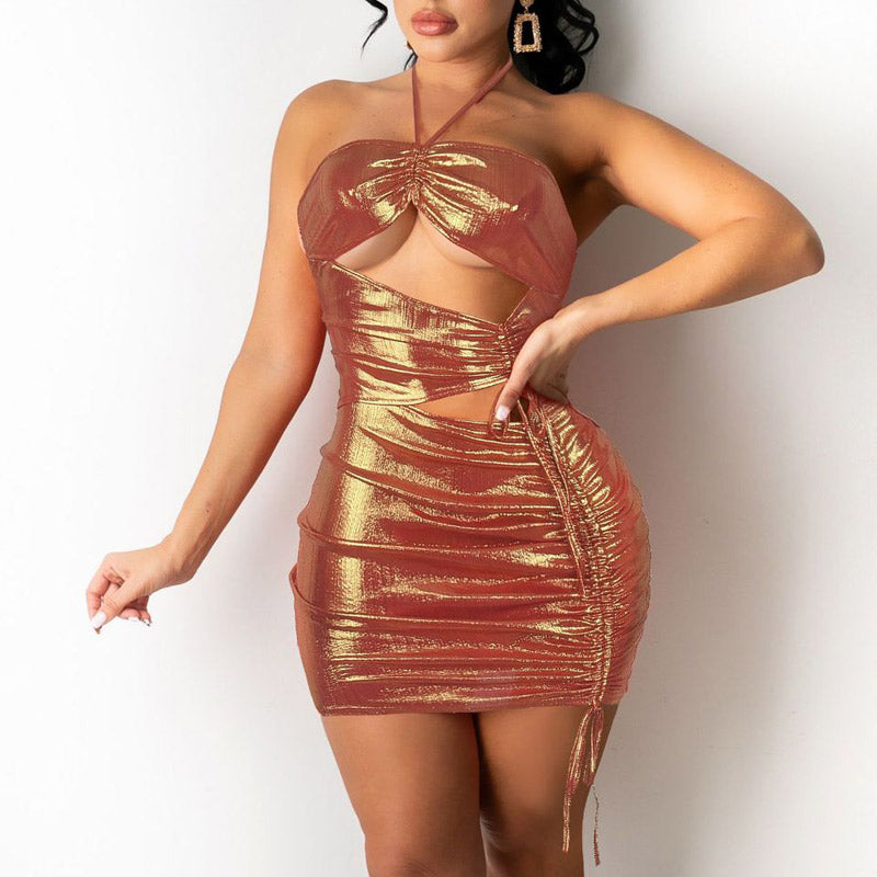Solid Halter Hollow Out Bodycon Dress