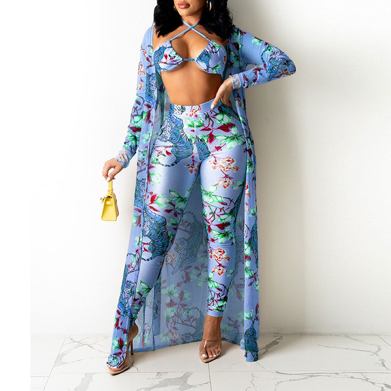 Floral Print Long Sleeve Three Piece Set