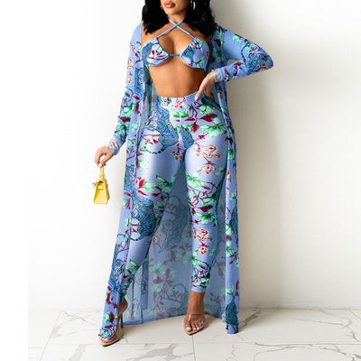 Floral Print Long Sleeve Three Piece Set