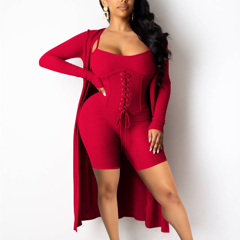 Solid Sleeveless Lace Up Romper