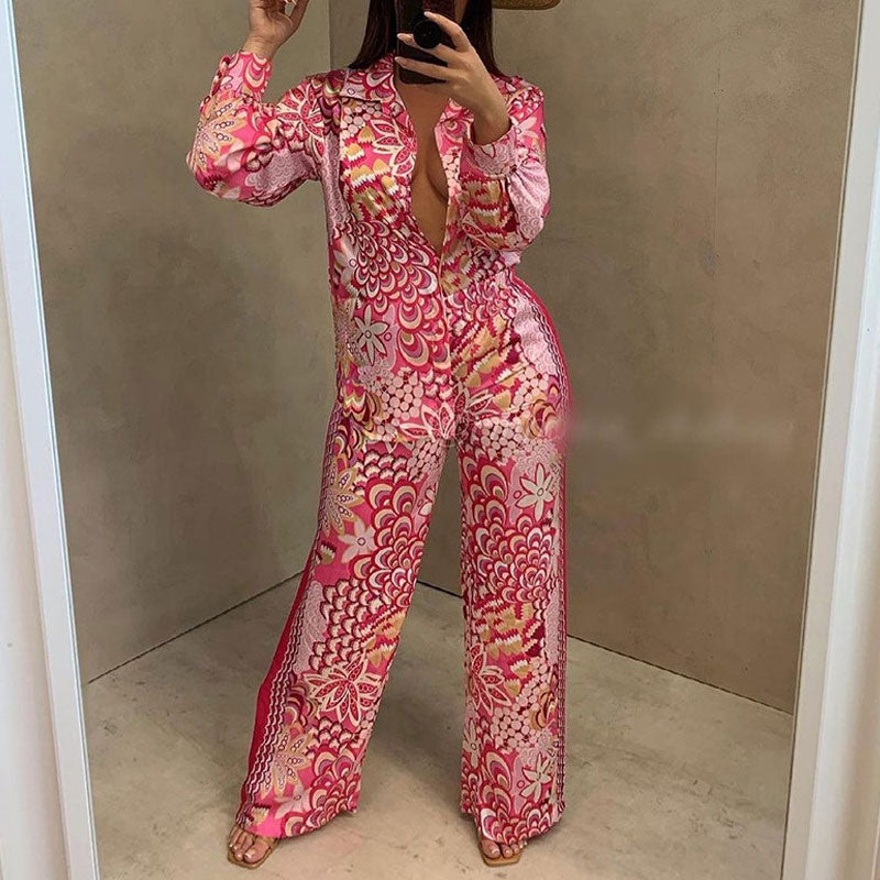 Floral Print Long Sleeve Blouse & Pants Set