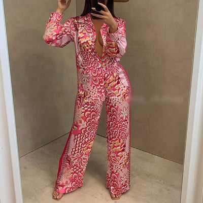 Floral Print Long Sleeve Blouse & Pants Set