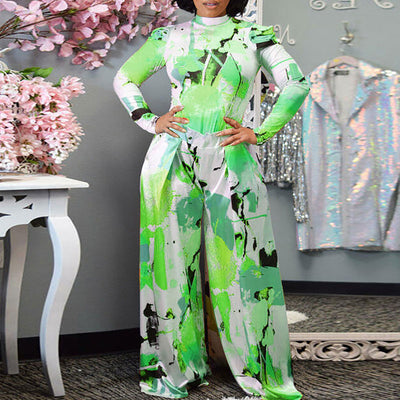 Print Long Sleeve Top & Wide Leg Pants Set