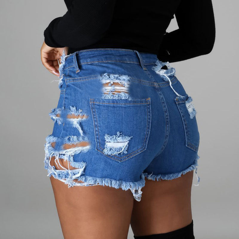 Solid High Waist Cut Out Denim Shorts