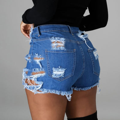 Solid High Waist Cut Out Denim Shorts
