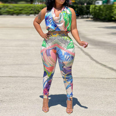 Print Halter Top & Pants Set