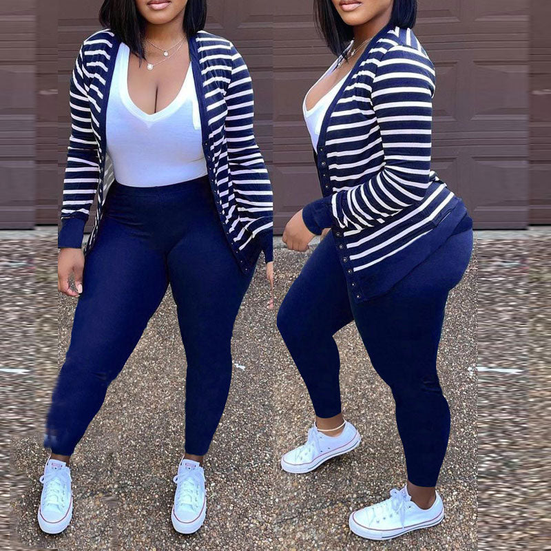 Striped Pattern Long Sleeve Two Piece Set