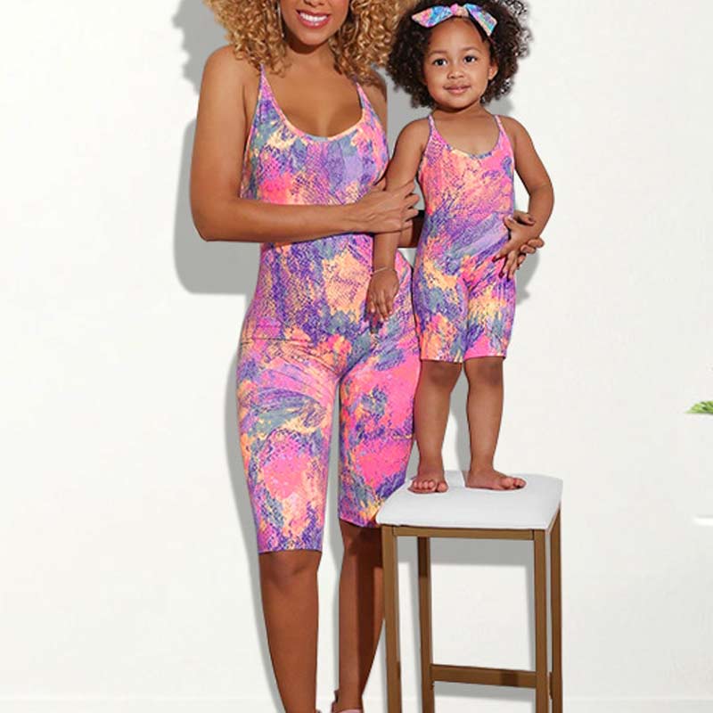 Print Sleeveless Romper Mother And Daughter Outfit