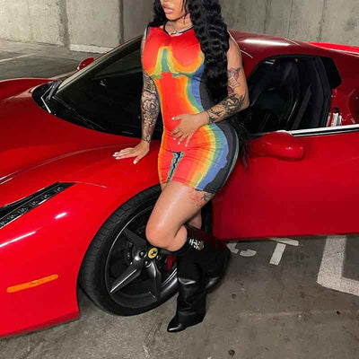 Print Sleeveless Bodycon Dress