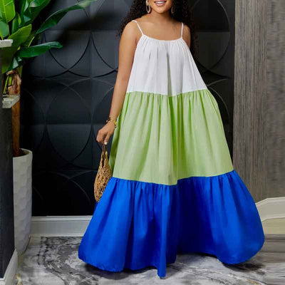 Colorblock Sleeveless Spaghetti Strap Loose Maxi Dress