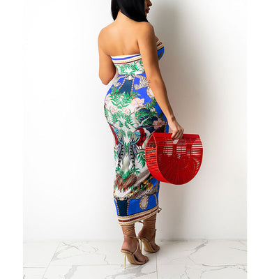 Print Drawstring Tube Top & Skirt Set