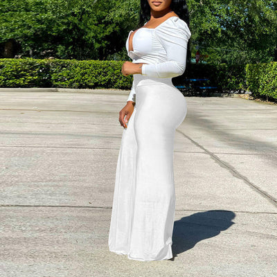 Solid High Waist Wide Leg Loose Pants