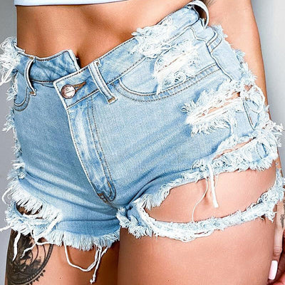 Solid High Waist Cut Out Denim Shorts