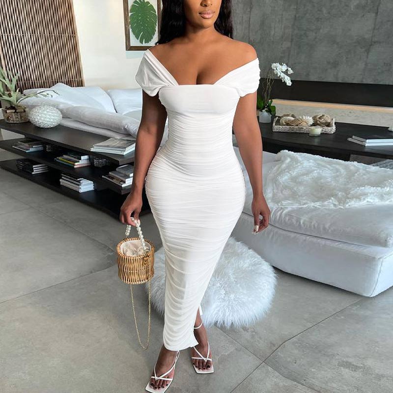 Solid Sleeveless Slit Ruched Maxi Dress
