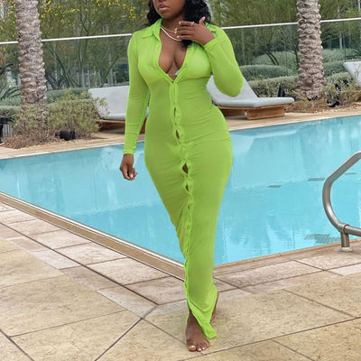 Solid Long Sleeve Sheer Mesh Beach Cover Up Dress