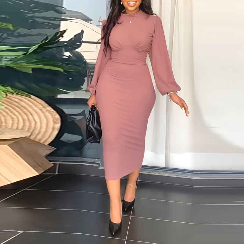 Solid Slit Sleeve Midi Dress