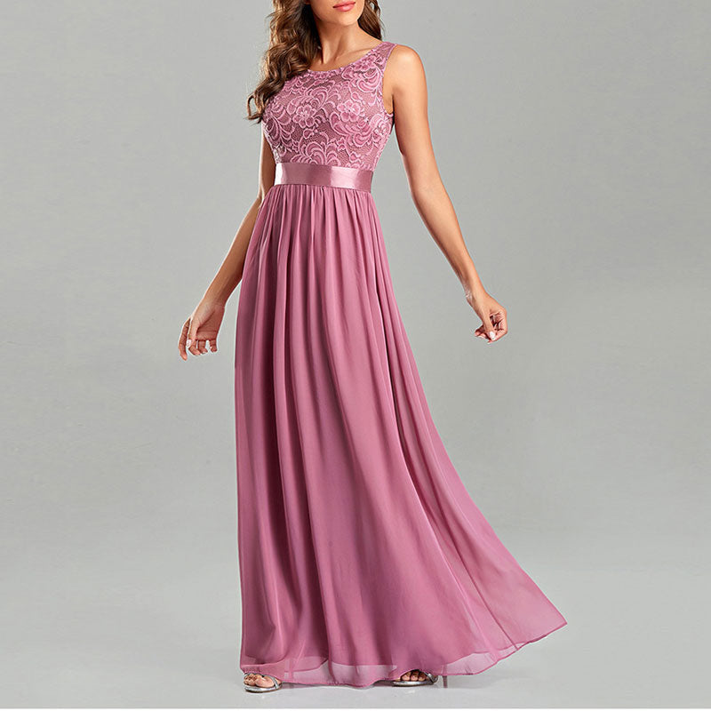 Floral Pattern Sleeveless High Waist Lace Maxi Dress
