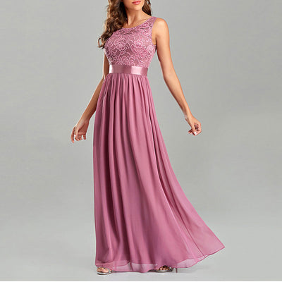 Floral Pattern Sleeveless High Waist Lace Maxi Dress