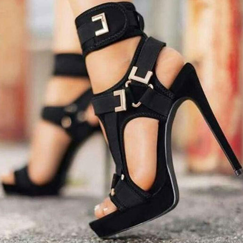 Solid Buckle Decoration Platform Stiletto Heels
