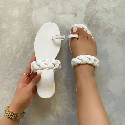 Solid Braided Flat Sandals