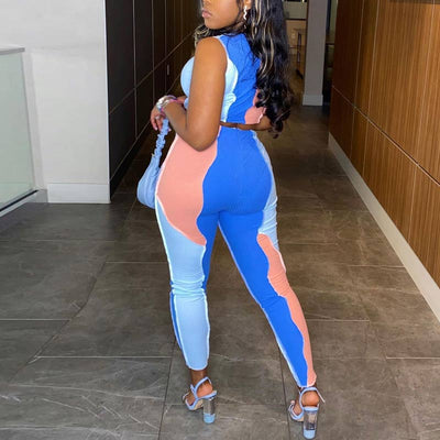 Colorblock Sleeveless Crop Top & Pants Set