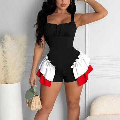 Colorblock Sleeveless Ruffle Design Romper