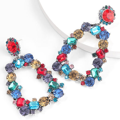 Studded Trapezoid Pattern Drop Earrings