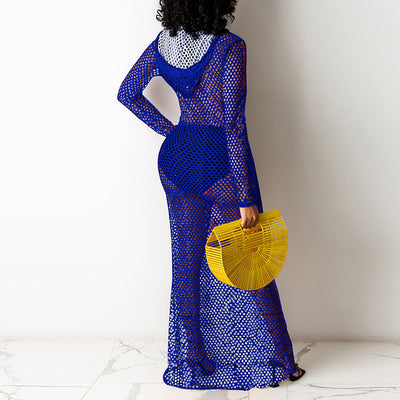 Hollow Mesh Hooded Beach Cover-Up Dress