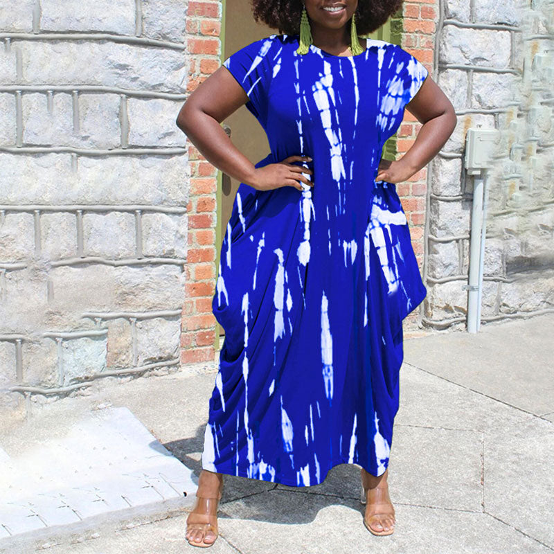 Tie Dye Print Round Neck Short Sleeve Dress