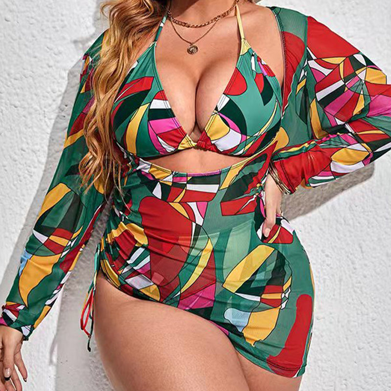 Print Sheer Mesh 3PCS Swimsuit Set