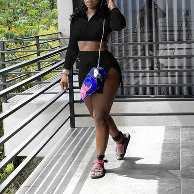 Solid Backless Bandage Crop Top & Slit Skort Set