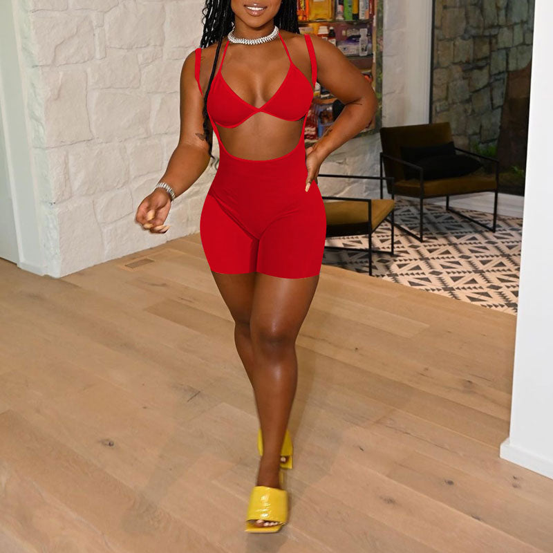 Solid Sleeveless Bra & Romper Set
