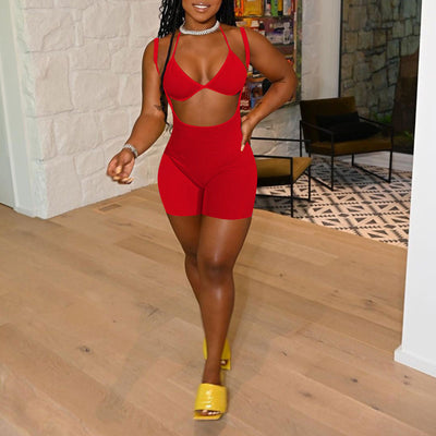Solid Sleeveless Bra & Romper Set