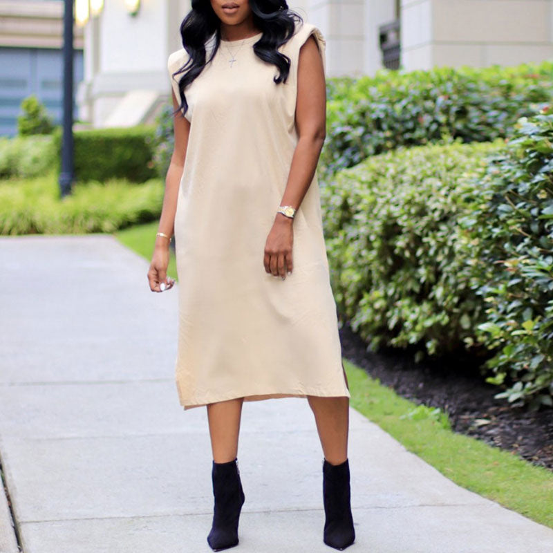 Solid Sleeveless Slit Loose Dress