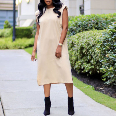 Solid Sleeveless Slit Loose Dress