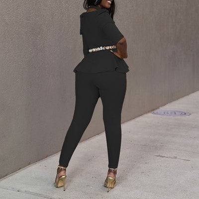 Solid Long Sleeve Halter Ruffle Design Top & Pants Set
