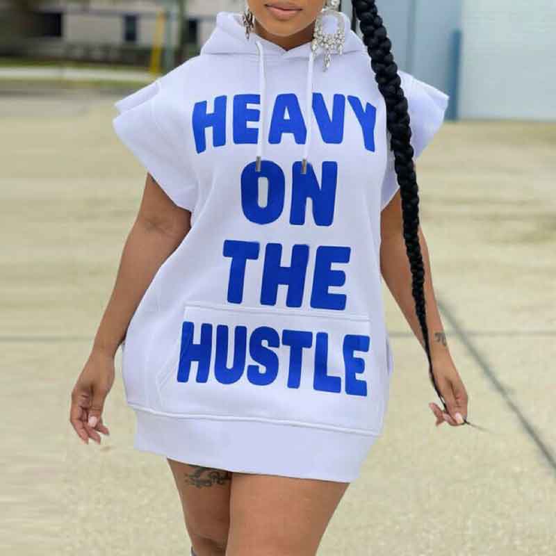 Letter Print Sleeveless Hoodie Dress
