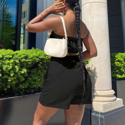 Solid Sleeveless Tube Top & Drawstring Shorts Set