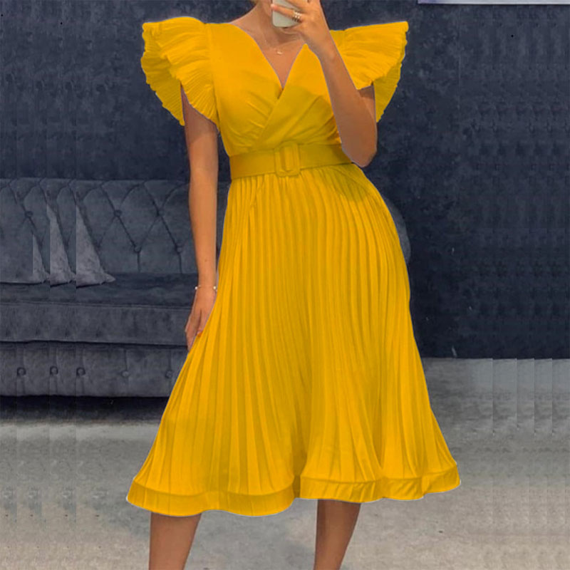 Solid Deep V-Neck Sleeveless Midi Dress