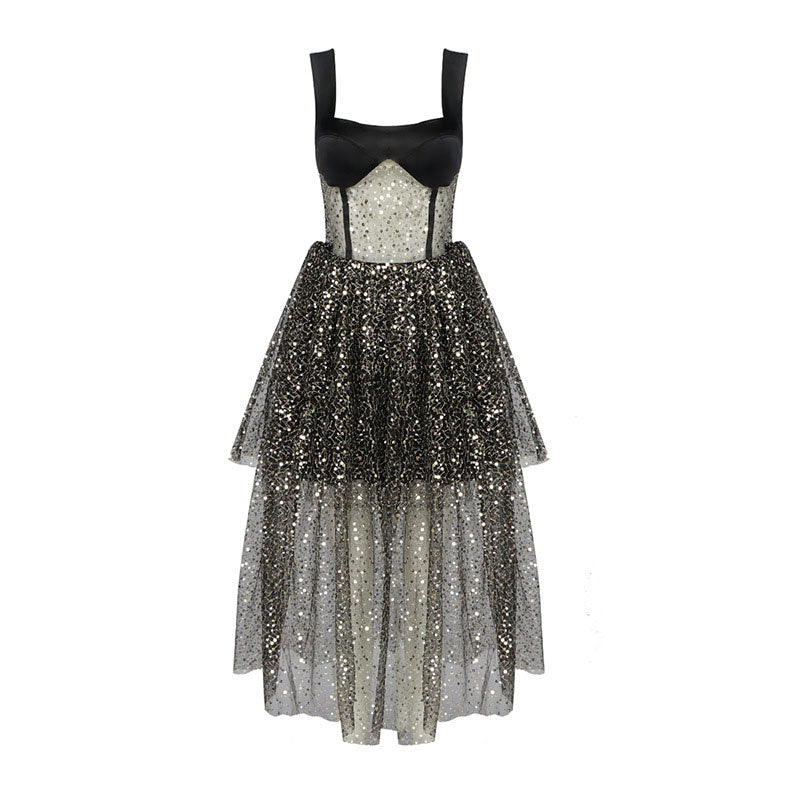 Sequins Sleeveless Spaghetti Strap Tulle Dress