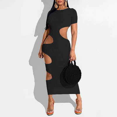 Solid Short Sleeve Cut Out Maxi Dress