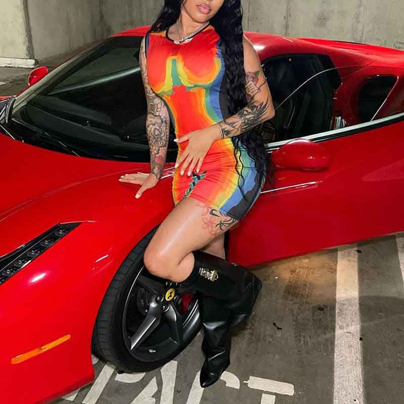 Print Sleeveless Bodycon Dress
