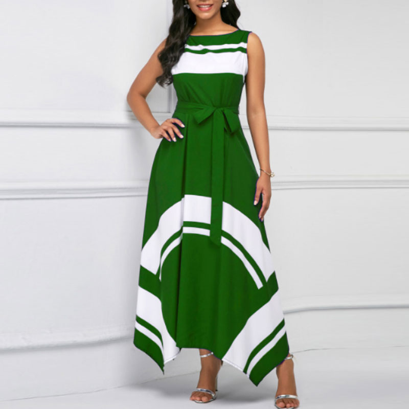 Geometric Print Sleeveless Irregular Maxi Dress