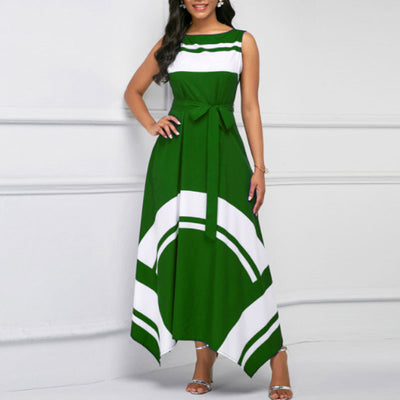Geometric Print Sleeveless Irregular Maxi Dress