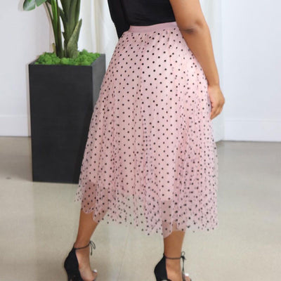 Polka Dot Print High Waist Mesh Skirt
