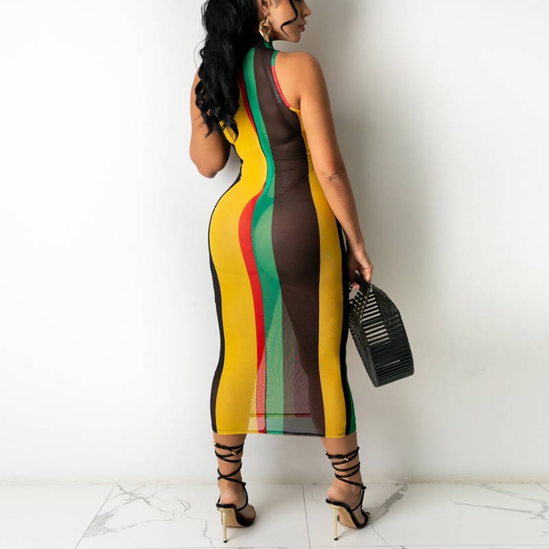 Sleeveless Colorblock Bodycon Slim Maxi Dress