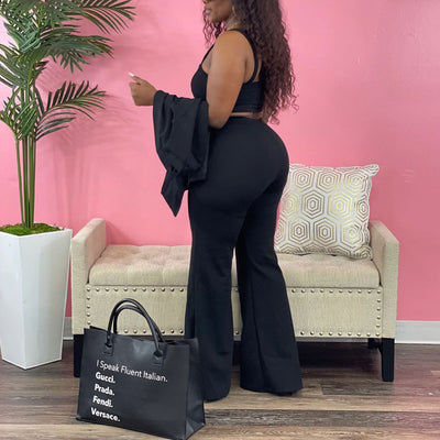 Solid Button Detailed 3PCS Wide Leg Pants Set
