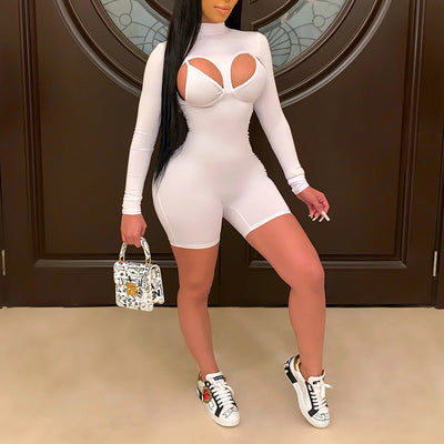 Long Sleeve Hollow Out Bodycon Romper